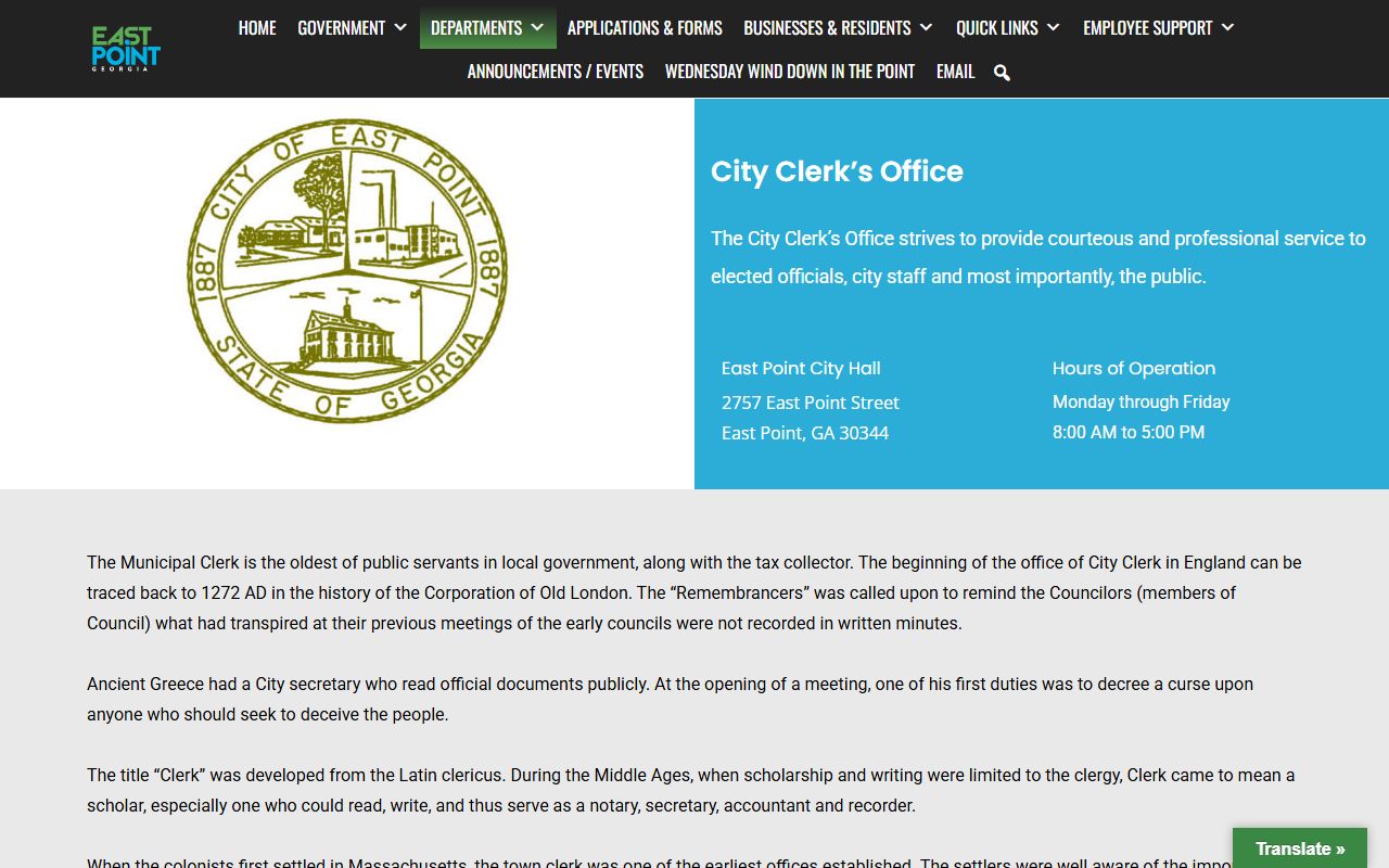 East Point open records page Georgia phone directory