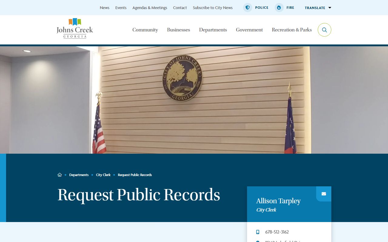 Johns Creek open records page phone directory