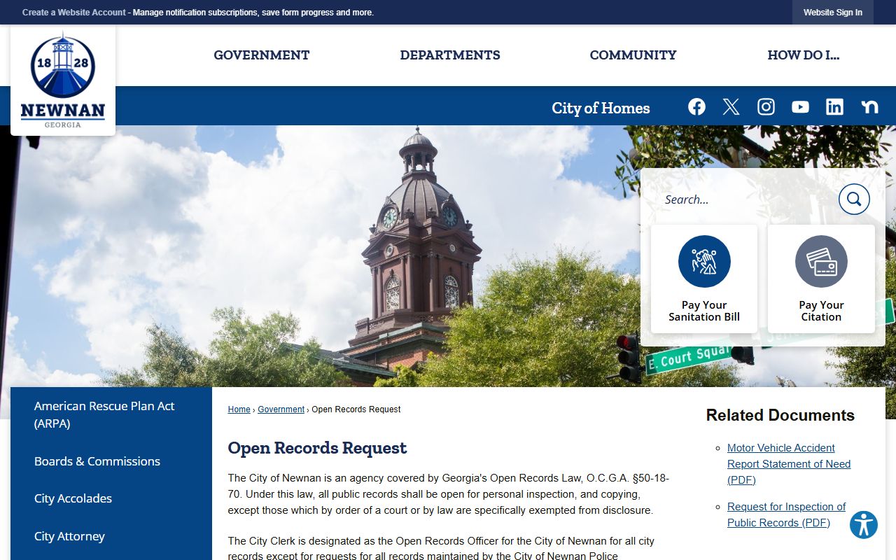 Newnan phone directory open records request page