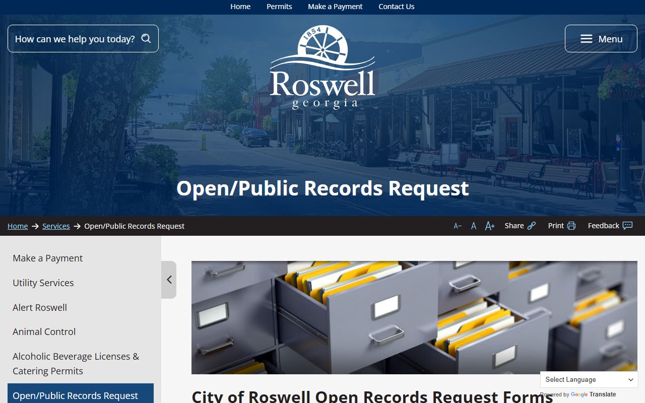 Roswell phone directory open records request page