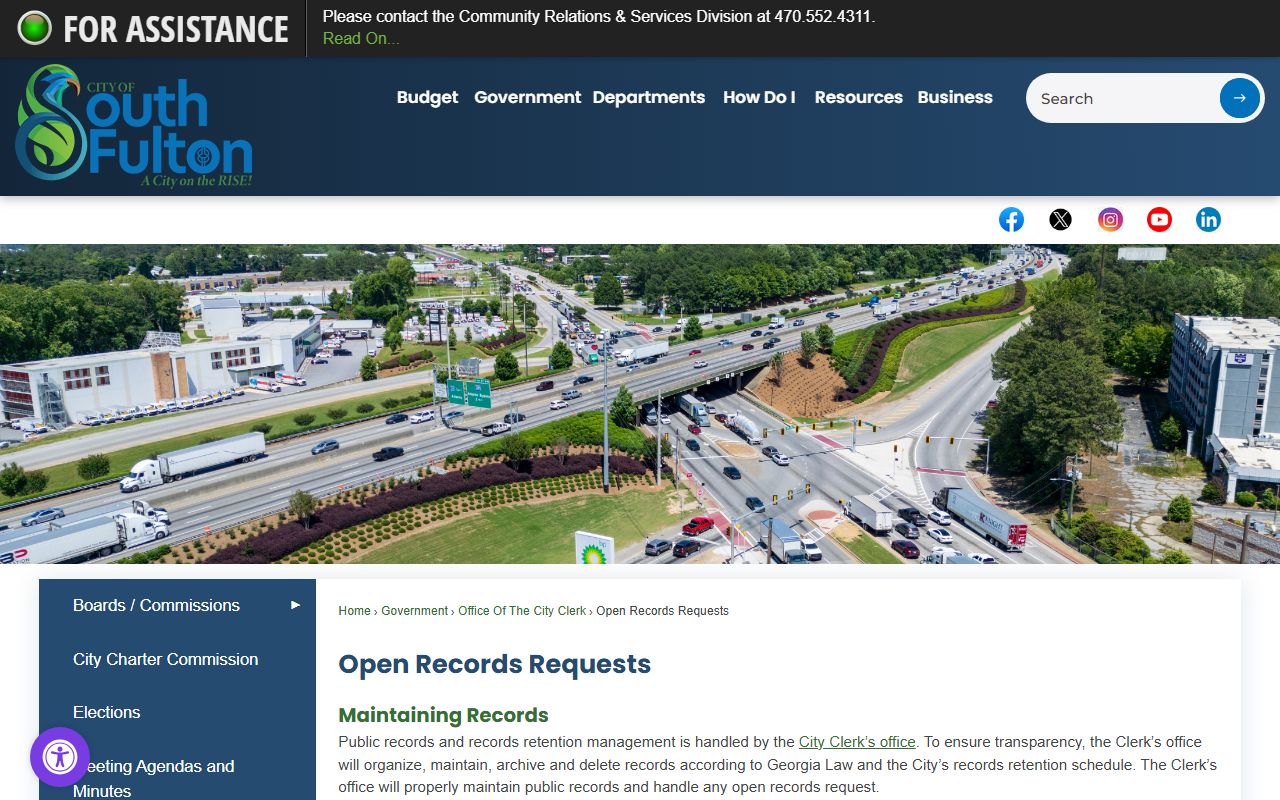 South Fulton phone directory open records request page