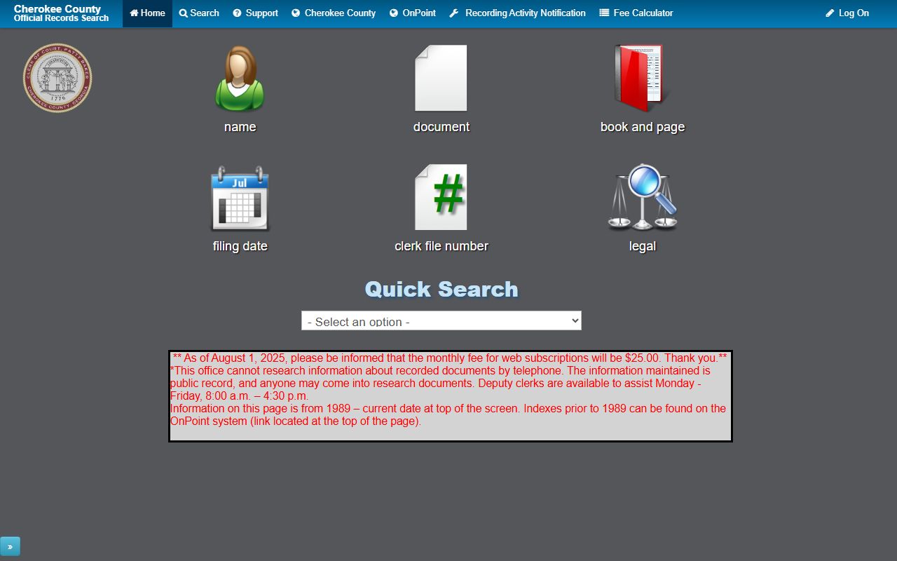 Cherokee County deed search portal phone directory