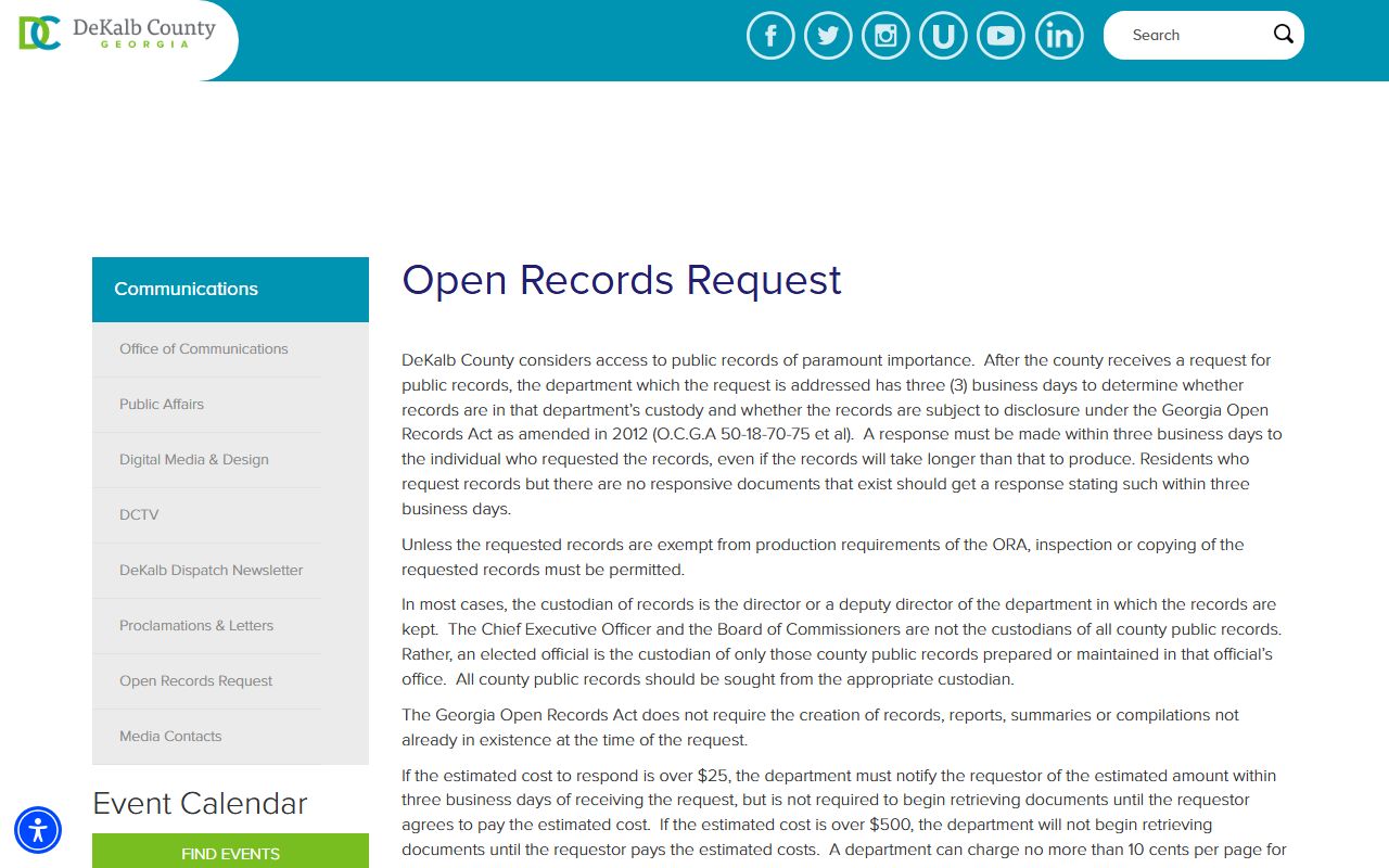 DeKalb County open records request page Georgia phone directory