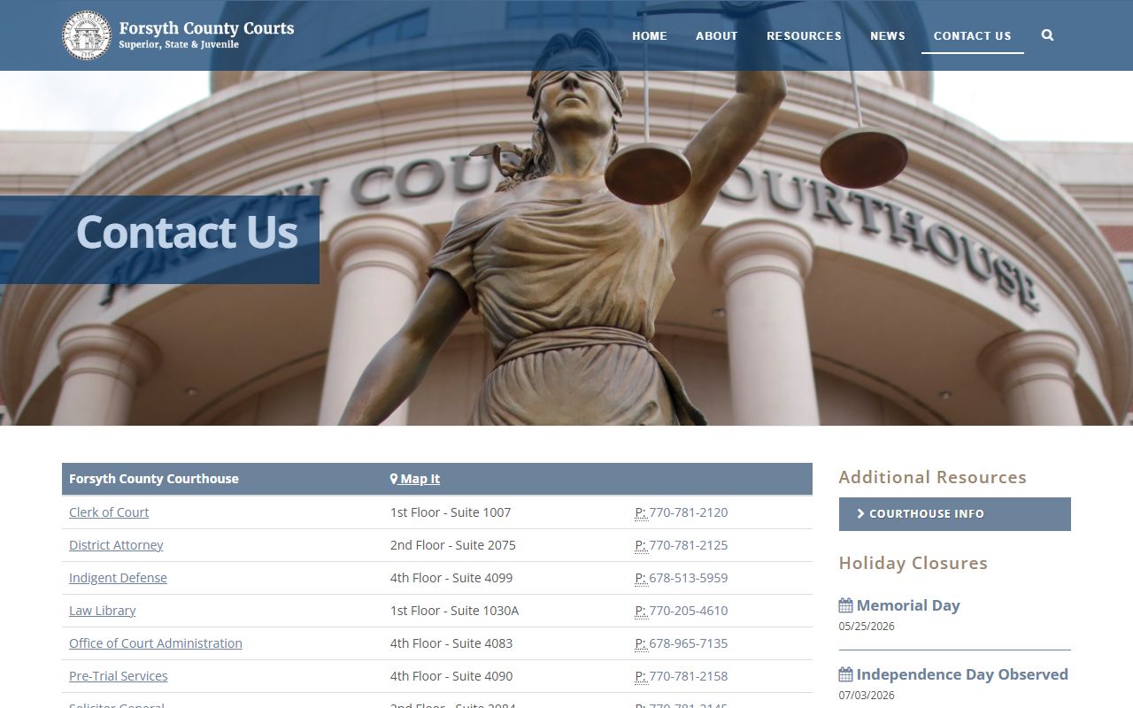 Forsyth County courts contact page phone directory