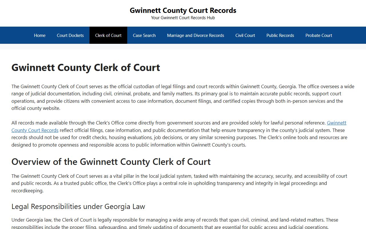 Gwinnett County Clerk of Court page Georgia phone directory