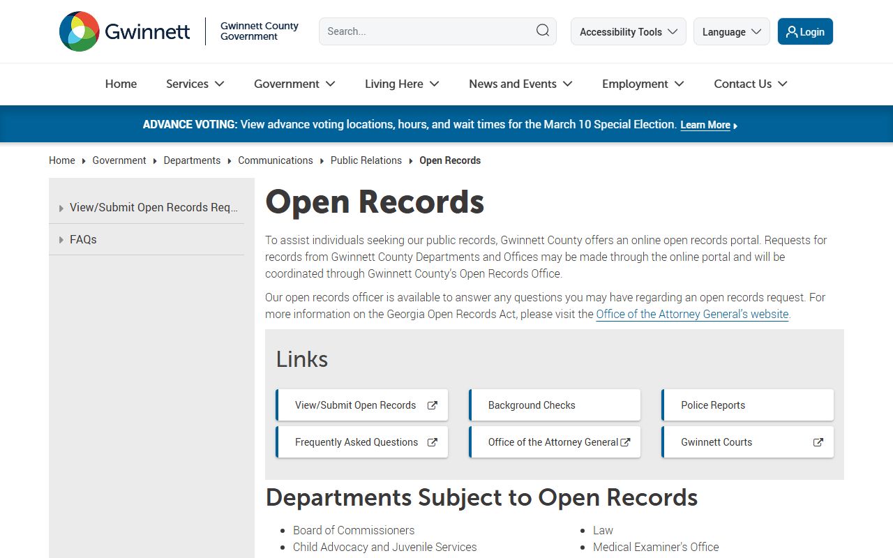 Gwinnett County open records page Georgia phone directory