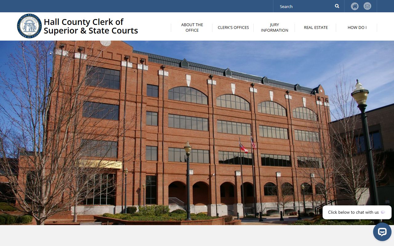 Hall County Clerk of Superior Court homepage showing services and contact information for the Hall County phone directory