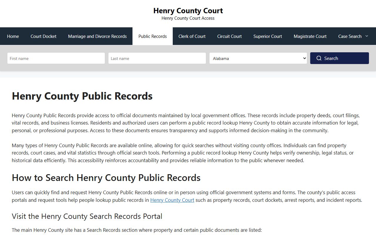 Henry County Courts public records information page in the Georgia phone directory