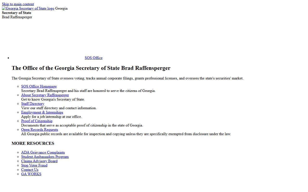 Georgia Secretary of State homepage phone directory