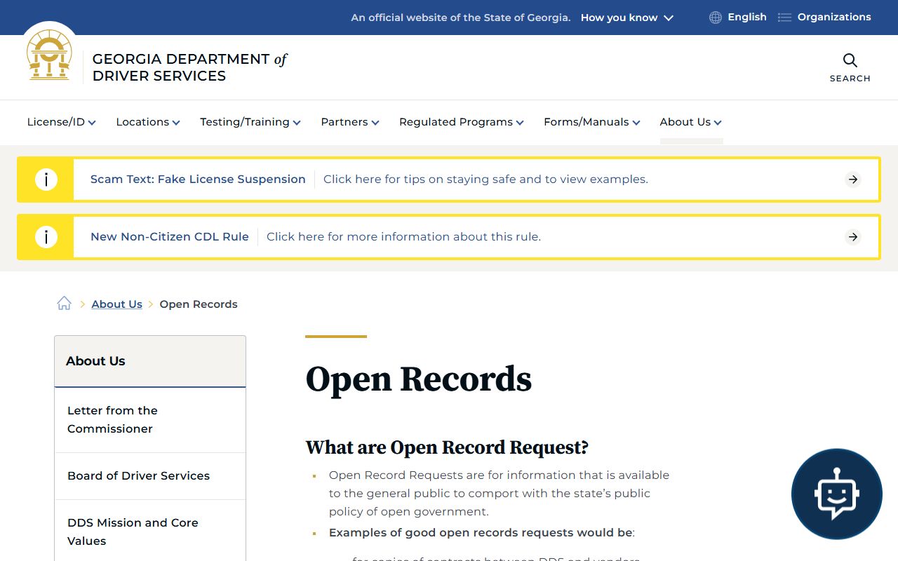 Georgia Department of Driver Services open records phone directory