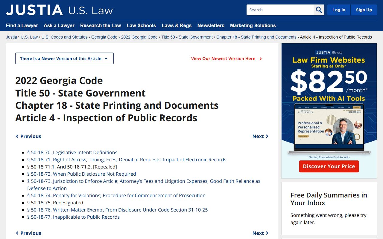 Georgia Open Records Act statutes phone directory reference